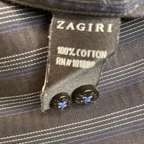 Zagiri Mens Blue Striped Flip Cuff Long Sleeve Button Up Cotton L - Picture 10 of 15